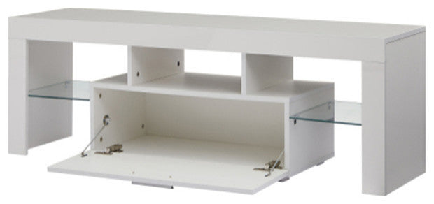 White morden tv stand with storage high glossy front media cabinet