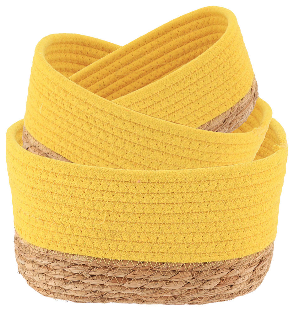 Cheerful Yellow Cotton Storage Baskets Organizer Padang Bins Stackable