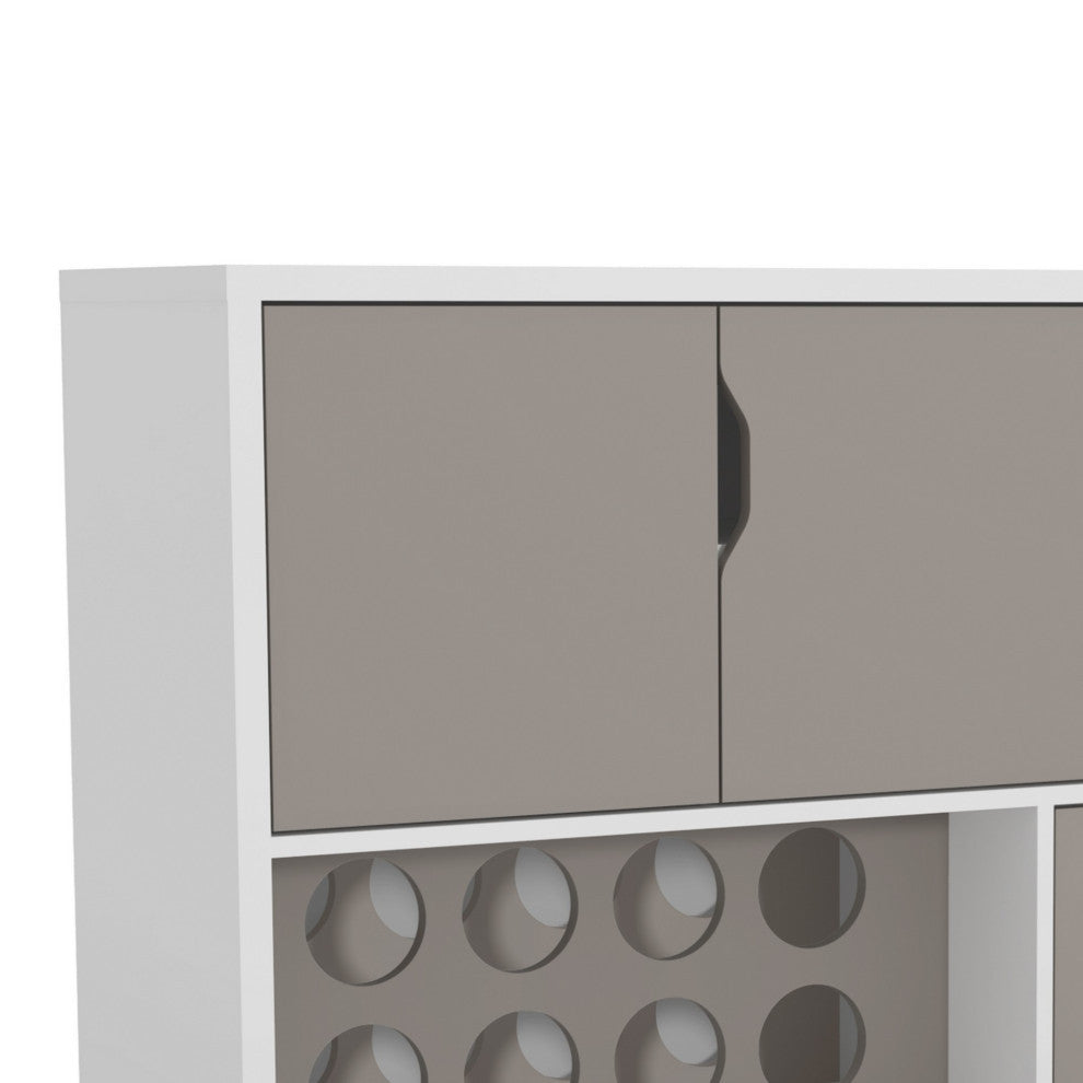 54 Inch 2 Door Wooden TV Stand with Wine Rack and 1 Drawer, White and Gray