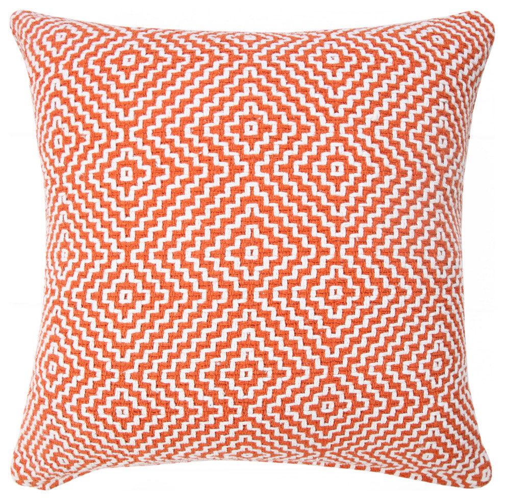Ox Bay Handwoven Orange/White Diamond Organic Cotton Pillow Cover, 20"x20"