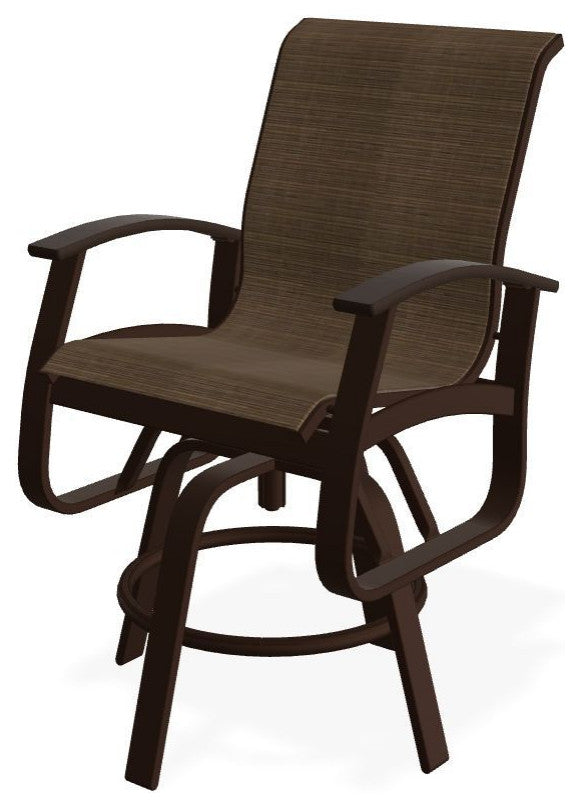 Belle Isle Sling Balcony Height Outdoor Swivel Chair, Bark/Kona