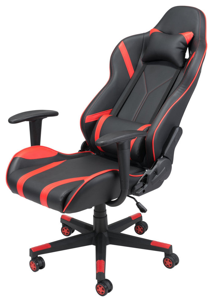 Computer Work Gaming Chair, Faux Vinyl Leather, Black, Red, Home Office