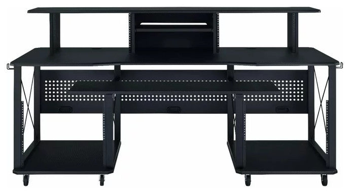 Large Desk, Multipurpose Design With Open Compartments & Grommets, Black