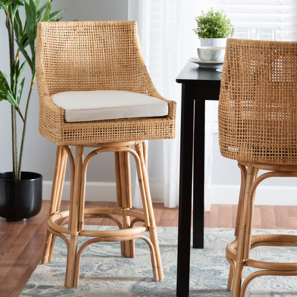 Ruby Natural Brown Rattan Collection, Bar Stool