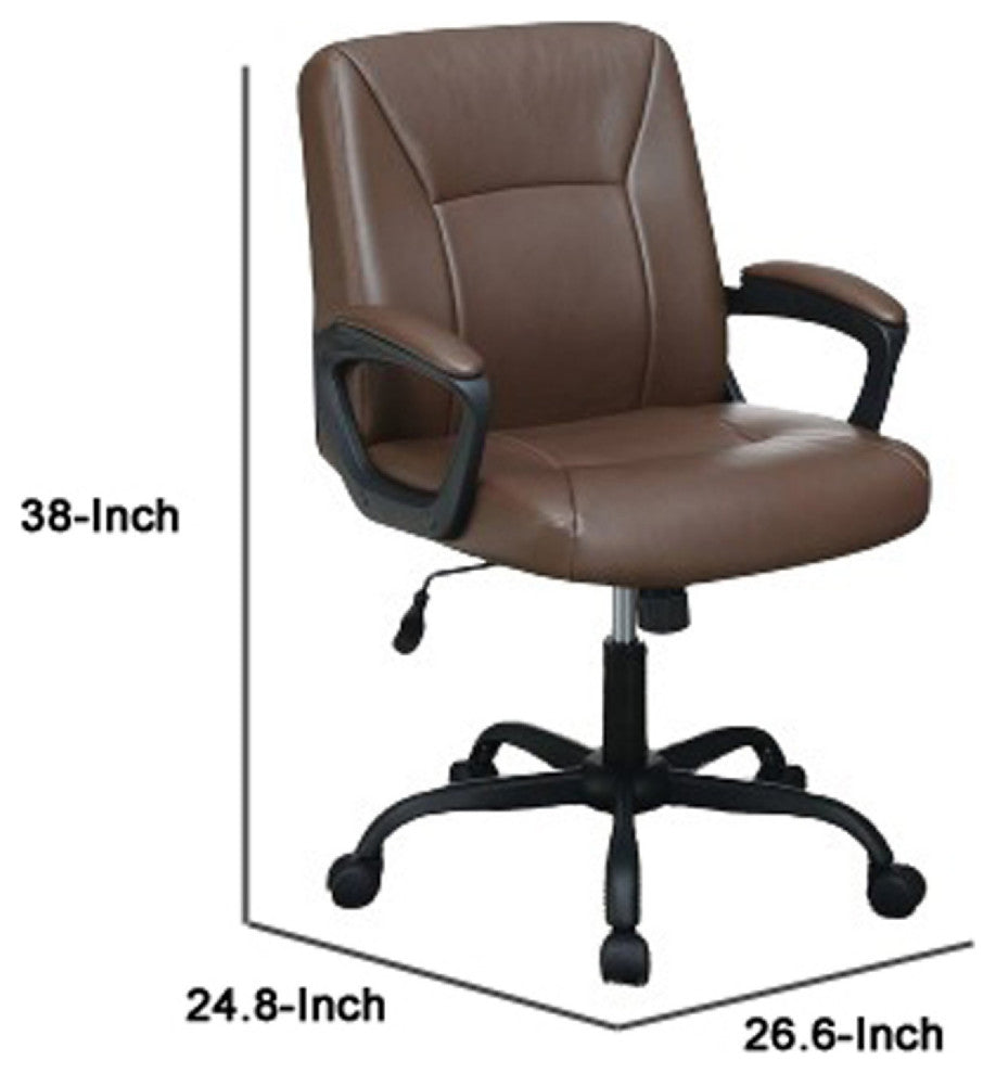 Benzara BM266478 Office Chair With Curved Arms and Leatherette Upholstery, Brown