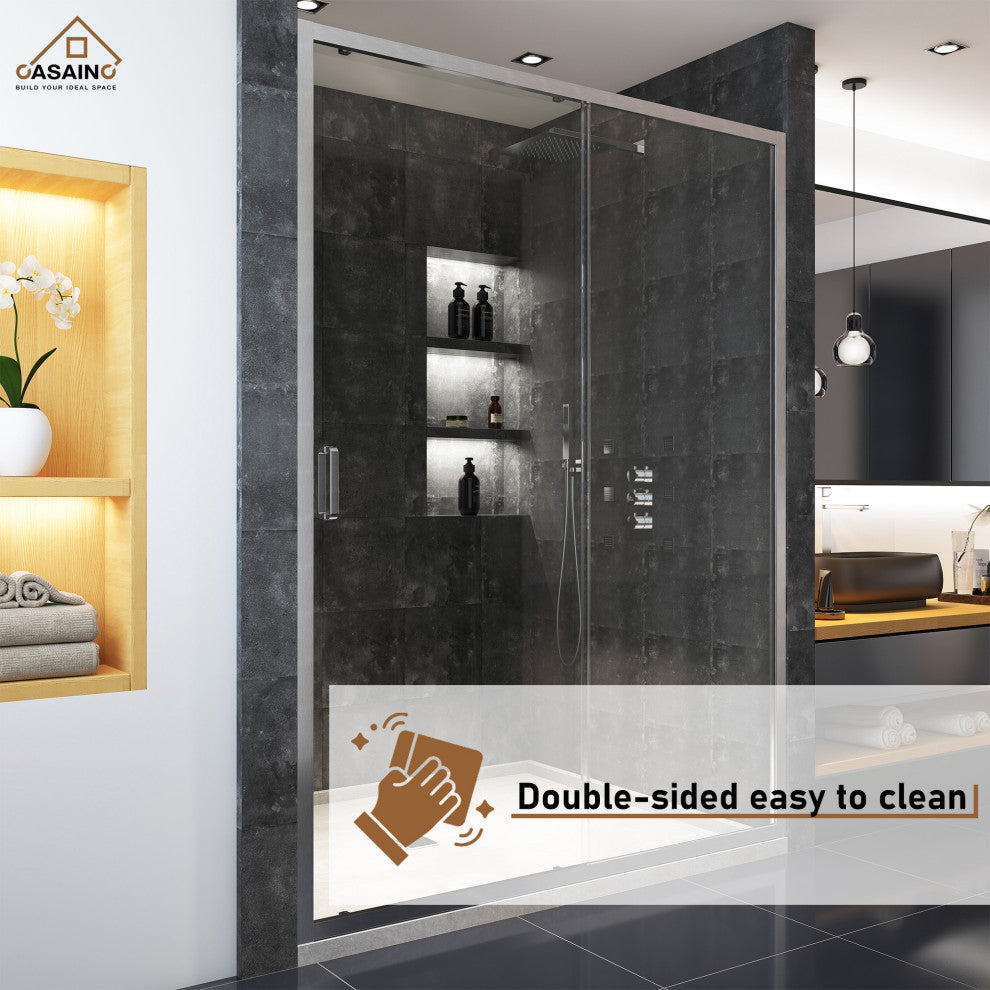 60-in x 72-in Framed Sliding Shower Door, Brushed Nickel