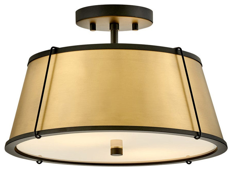 Hinkley Clarke 15" Semi-Flush Mount Ceiling Light, Lacquered Dark Brass + Black