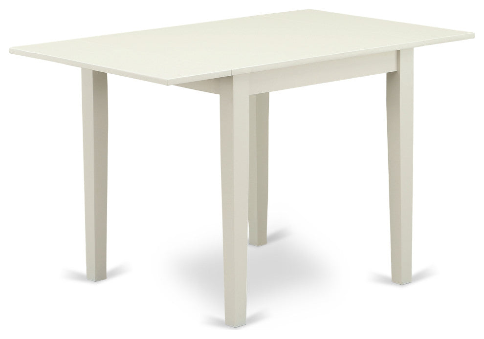 5Pc Dinette Set 4 Dining Chairs, Drops Leaves Dining Table, Linen White