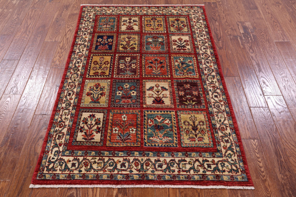 3' 10" X 5' 9" Handmade Persian Garden Design Wool Rug Q10665
