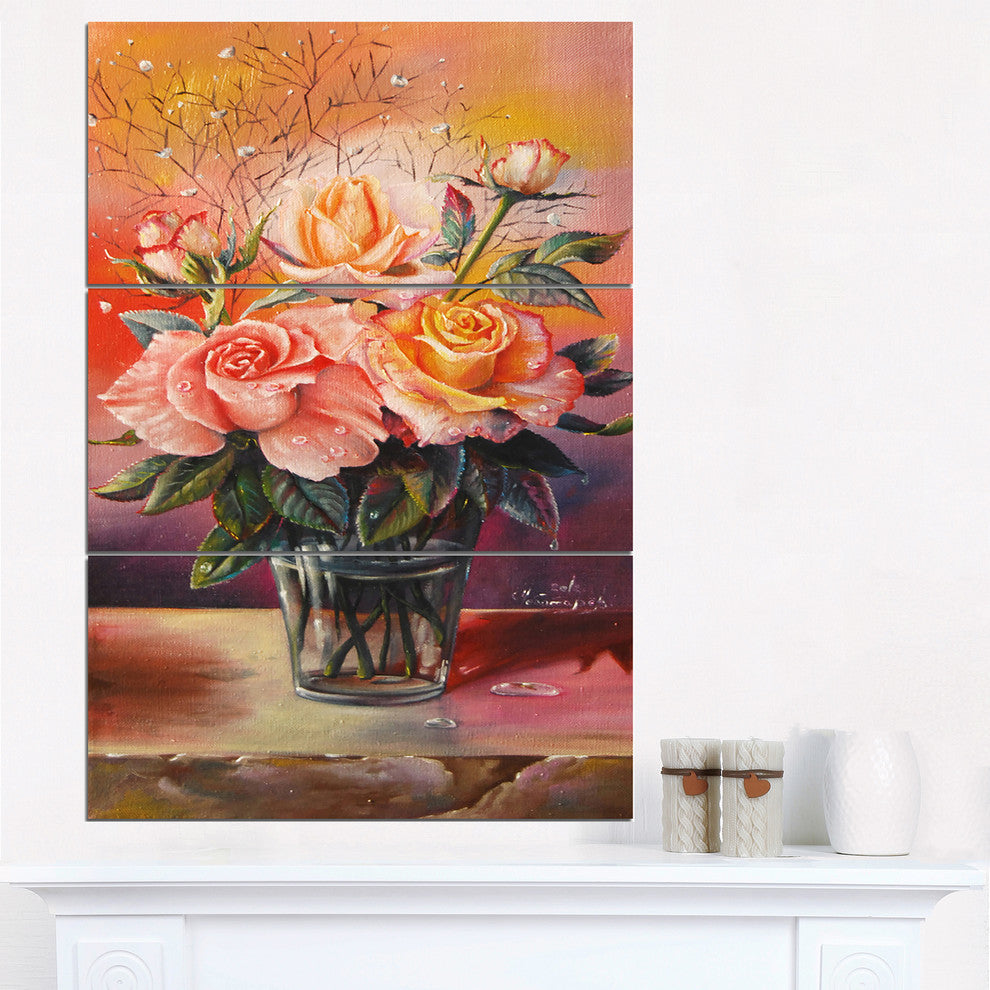 "Roses on Marble Table" Digital Metal Wall Art, 3 Panels, 28"x36"