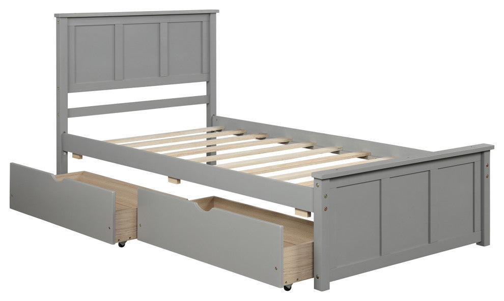 Gewnee Platform Storage Bed, 2 drawers with wheels, Twin Size Frame in Gray