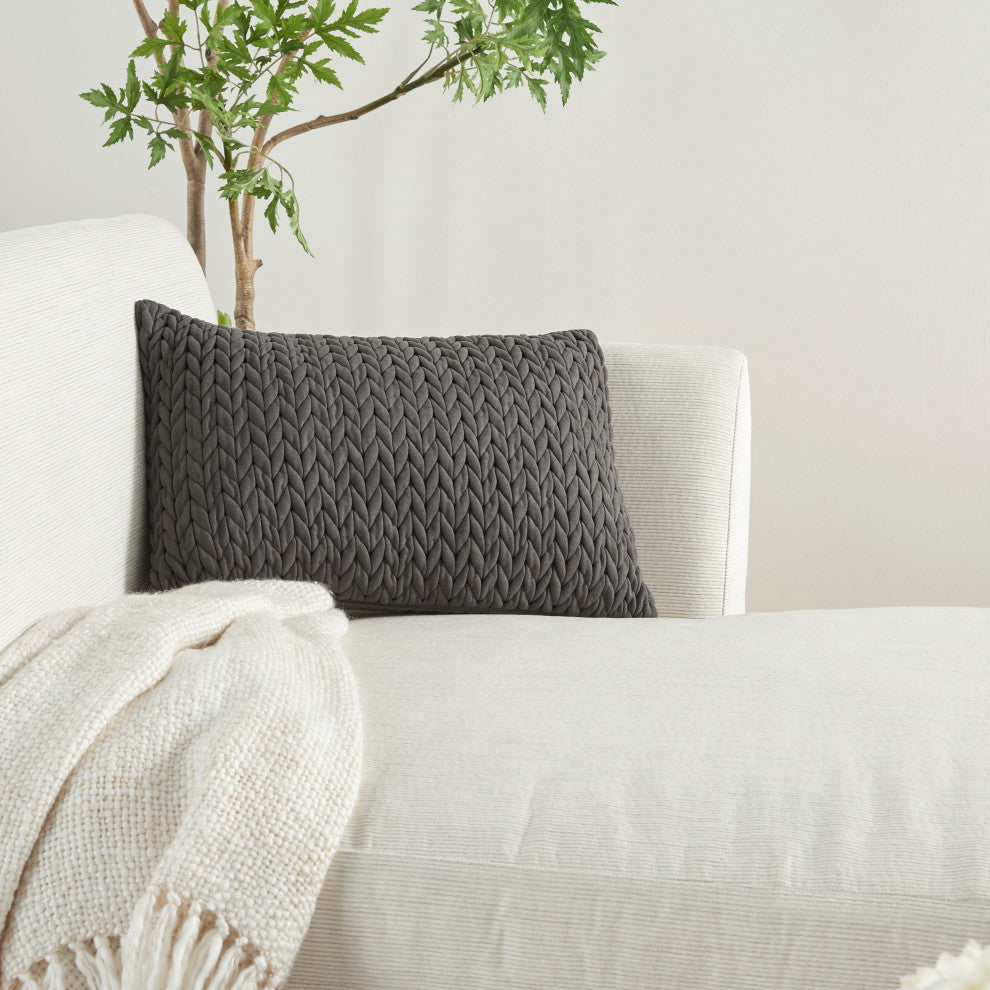 Mina Victory ET299 Throw Pillow, Charcoal, 14"X20"