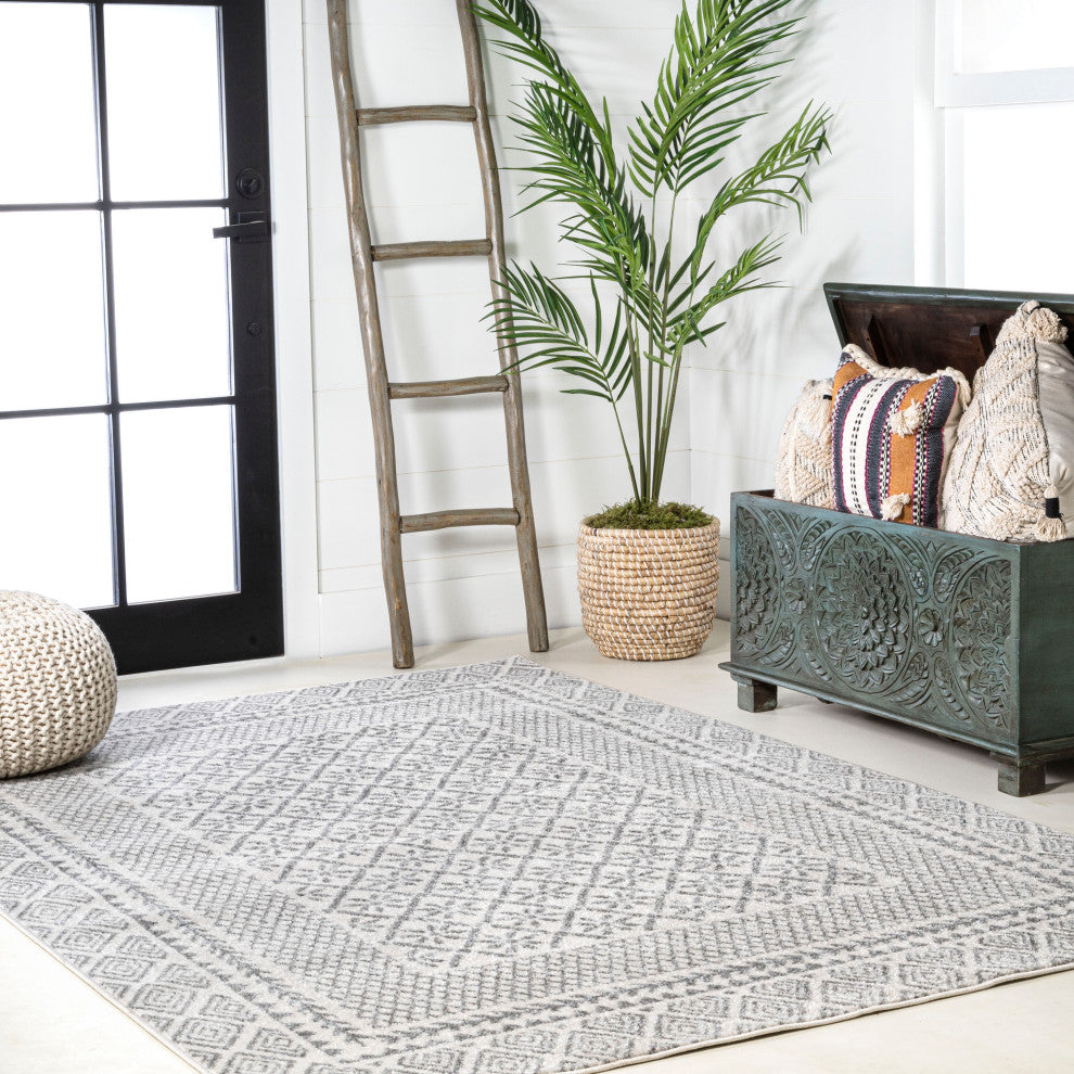 Athens Modern Geometric Boho Rug Gray/Cream 8 ft. x 10 ft. Area Rug