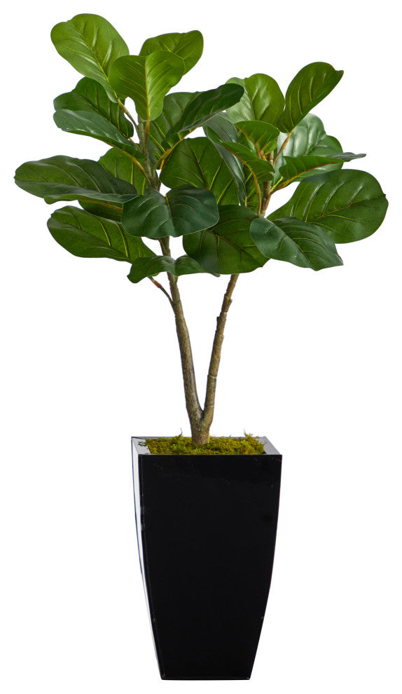3' Fiddle Leaf Fig Artificial Tree, Black Metal Planter