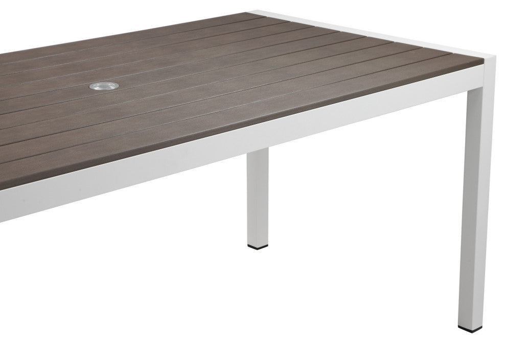 Benzara BM287830 Outdoor Dining Table, Gray Polyresin Top, White Aluminum Frame
