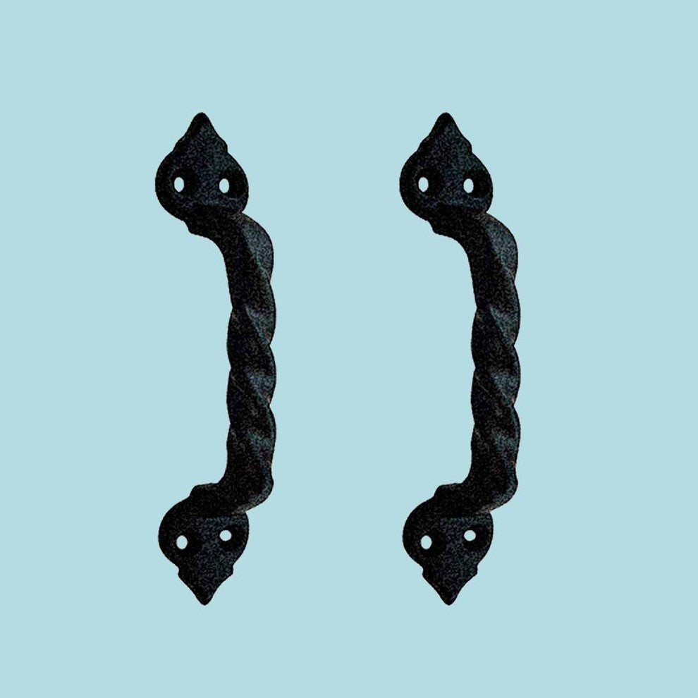 Cabinet Door Drawer Pull Black Iron Twisted Handle Set of 2