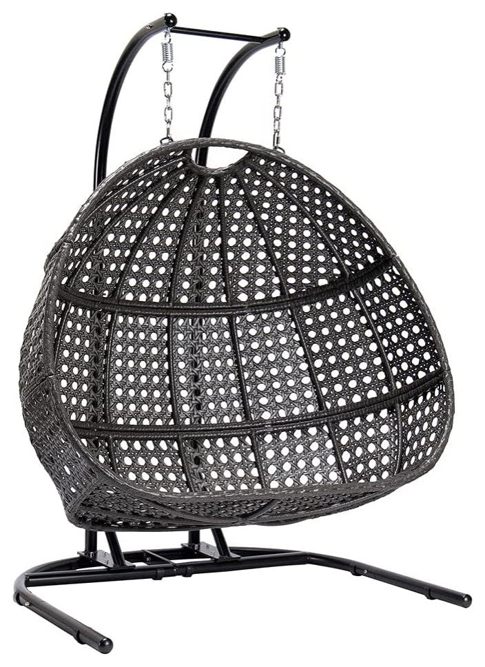 2 Person Hanging Loveseat Swing Chair with Stand - X-Large Wicker Rattan Frame