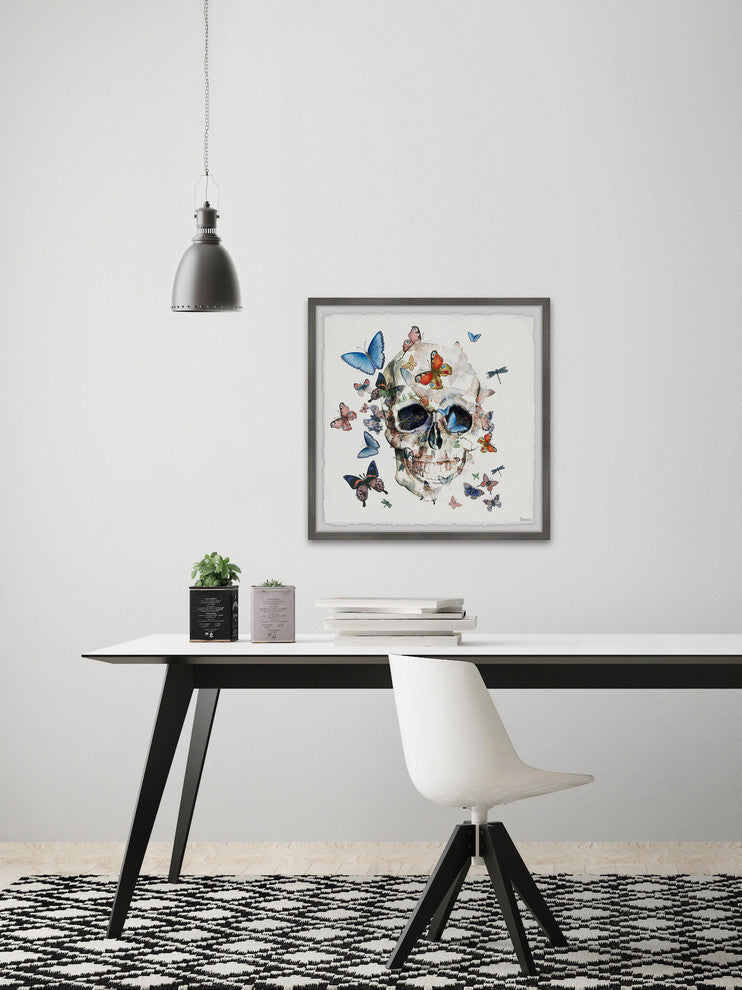 "Happy Butterfly Skull" Framed Painting Print, 24"x24"