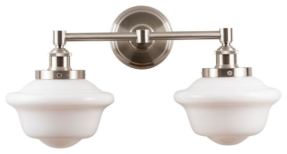 Lavagna 2 Light Schoolhouse Wall Sconce with Milk Glass, Brushed Nickel