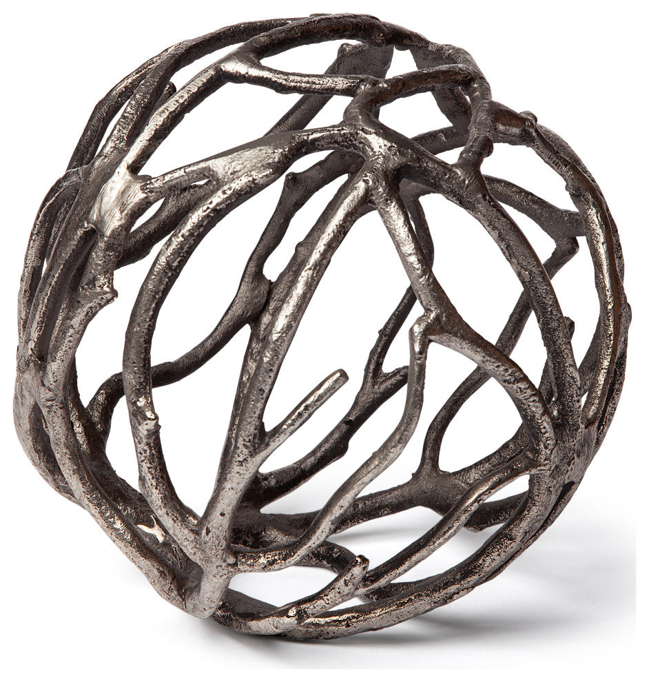 Sphaira II Silver Cast Aluminum Decorative Tree Branch Orb