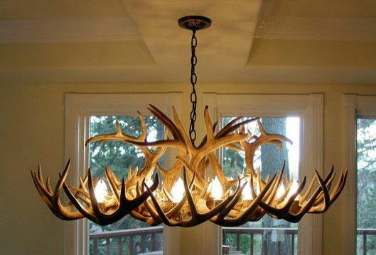 Whitetail Deer Oblong Antler Chandelier Light, Large, Parchment Shades