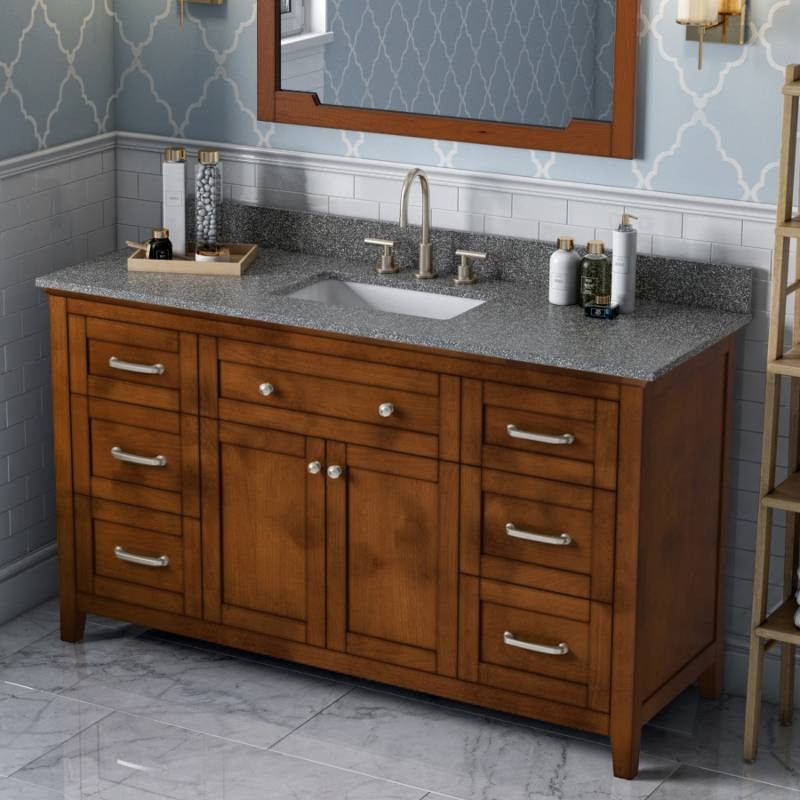 Chatham Traditional 60" Chocolate Single Sink Vanity, Boulder Cultured Marble Va