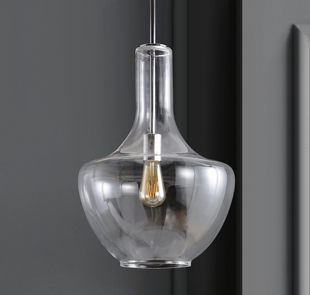 Watts 10.5" Glass, Metal LED Pendant, Chrome/Clear, Width: 13.25"