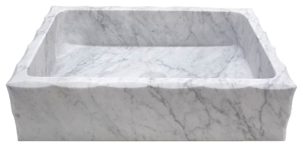 Eden Bath EB_S037CW-H Antique Rectangular Vessel Sink Honed White Carrara Marbl