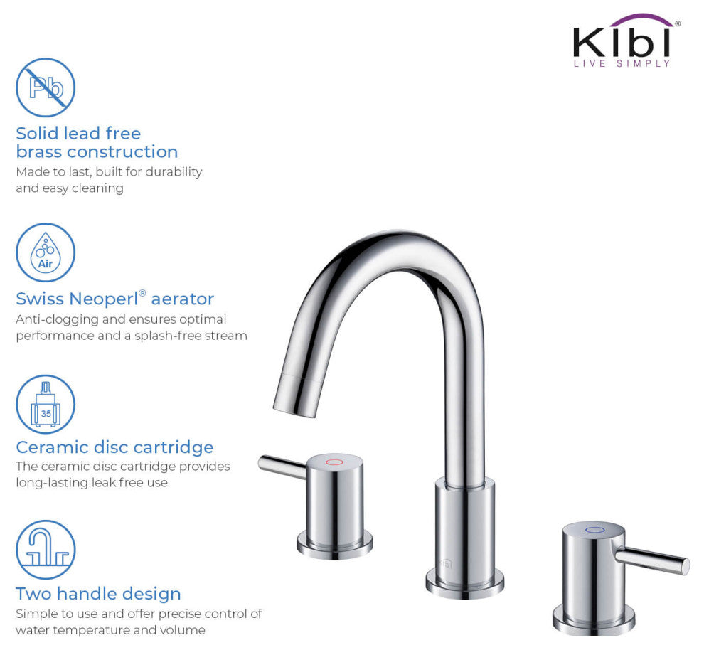 Circular Widespread Sink Faucet With Pop-Up Drain, Chrome