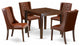 5Pc Kitchen Set, 1 Table, Square Top, 4 Brown Chairs Button Tufted, Mahogany
