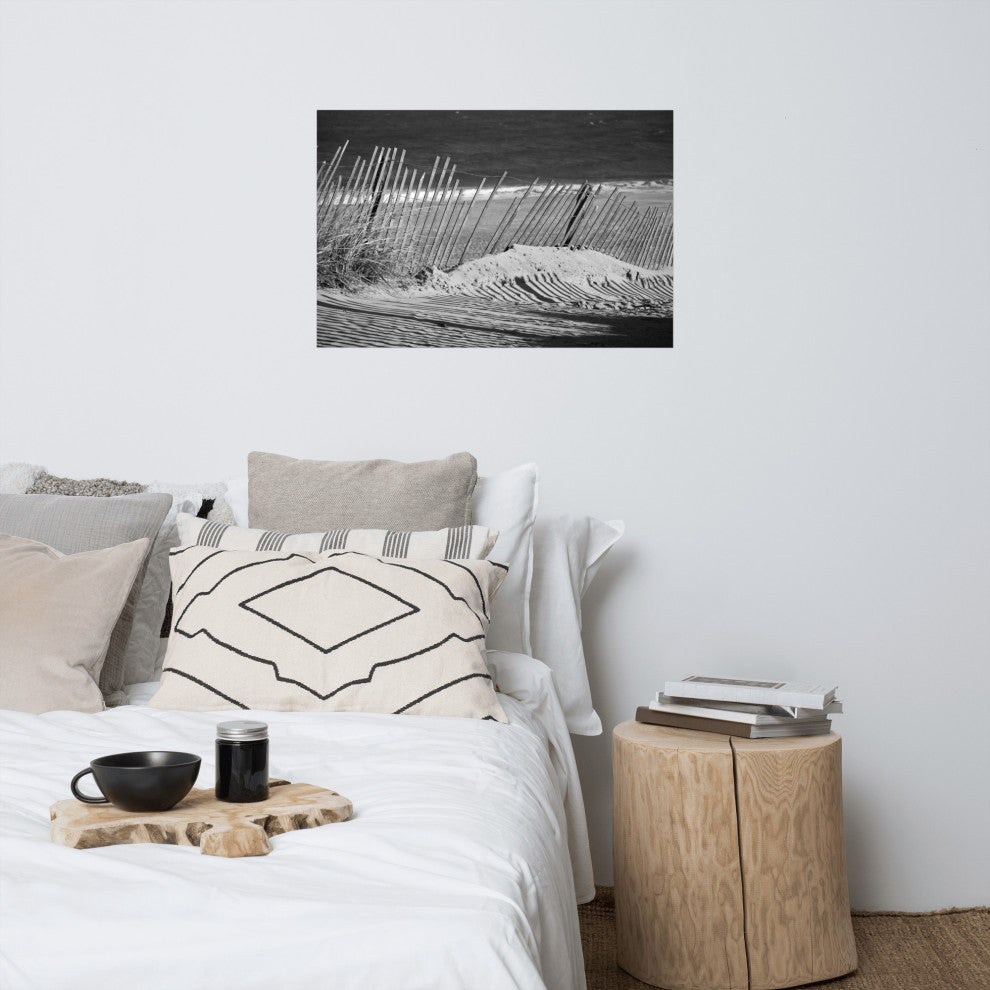 Sandy Beach Fence Landscape Photo, Beach Unframed Wall Art Print, 24" X 36"