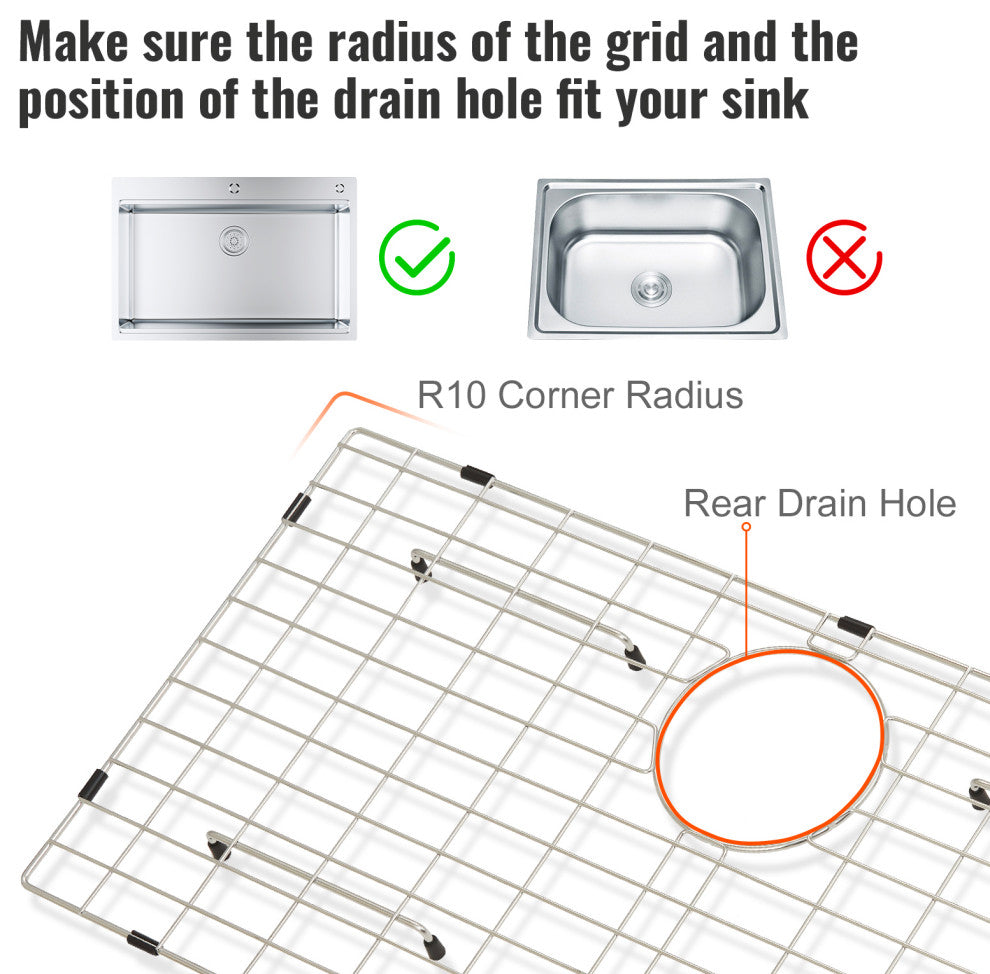 VEVOR Sink Protector Grid For Kitchen 27.5"x13.5" Stainless Steel Drain Rack