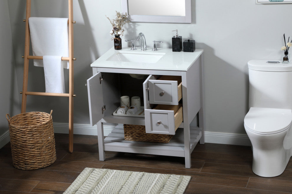 Tobias 32" Single Bathroom Vanity, Gray, With Backsplash