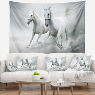 Running White Horses Animal Wall Tapestry, 80"x68"