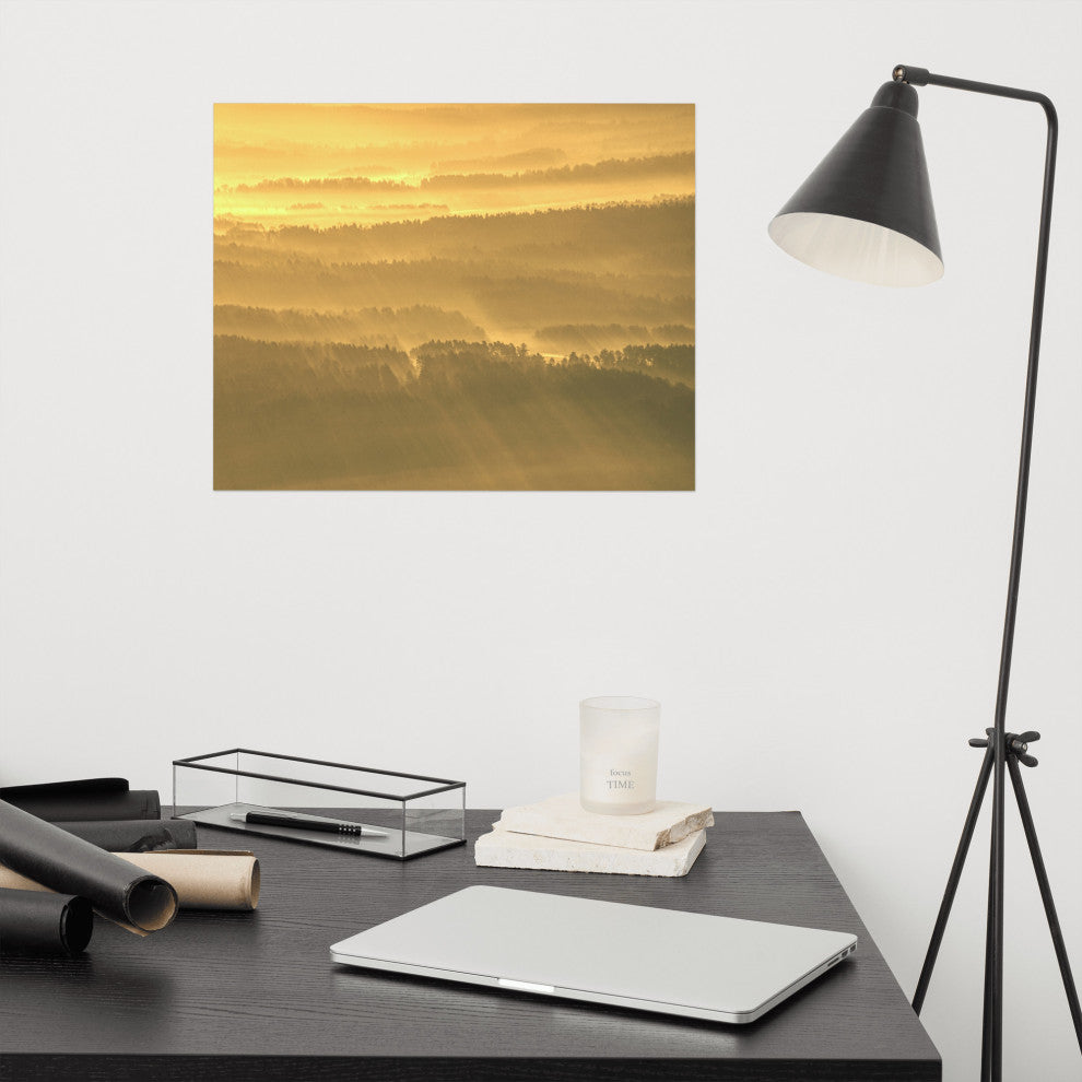 Golden Mist Valley - Hills & Mountain Range Landscape Wall Art Prints, 16" X 20"