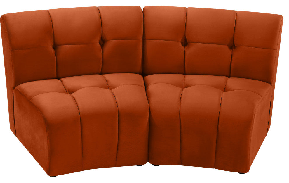 Limitless Velvet Upholstered 2-Piece Modular Sectional, Cognac
