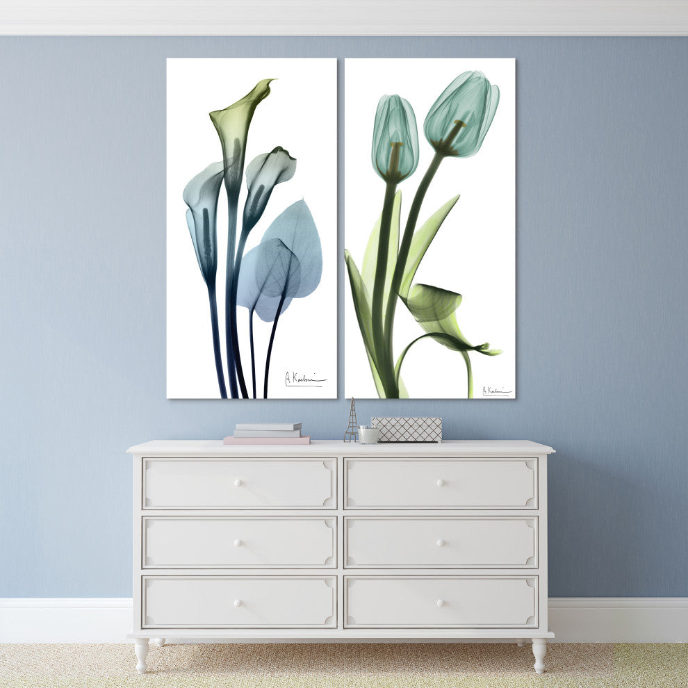 Lily and Blue Tulips Frameless Free Floating Tempered Glass Graphic Wall Art Set