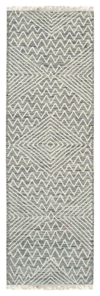Handwoven Wool Black Contemporary Geometric Punja Killim Rug, 2'x8'
