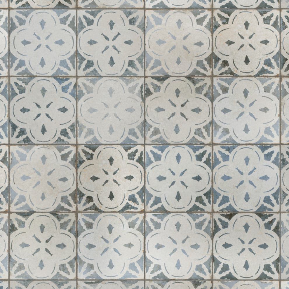Kings Aurora Encaustic Ceramic Floor and Wall Tile, Blue