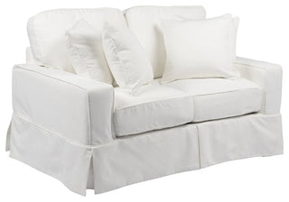 Box Cushion Slipcovered Loveseat, Stain Resistant Performance Fabric, White