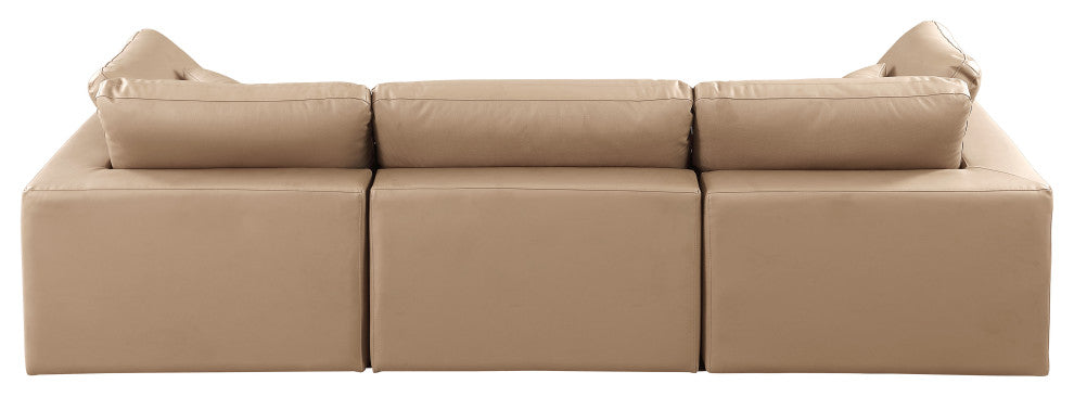 Comfy Upholstered Modular Sofa, Tan, 3-Piece: 1 Armless Chair, 2 Corner Chair, Vegan Leather