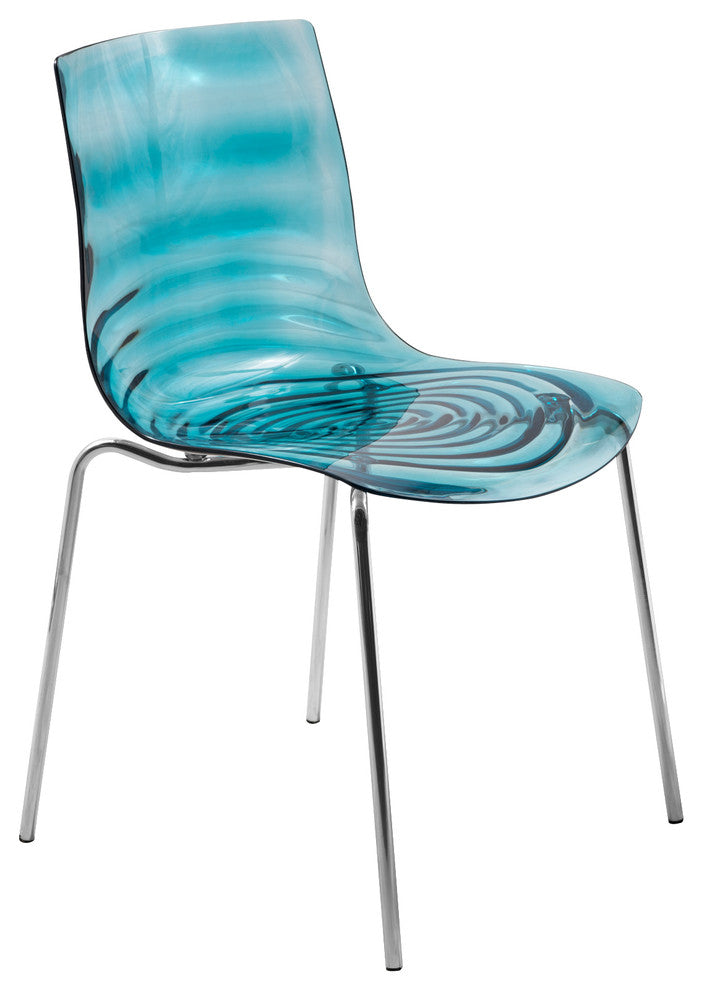 Leisuremod Astor Plastic Dining Chair With Chrome Base, Transparent Blue