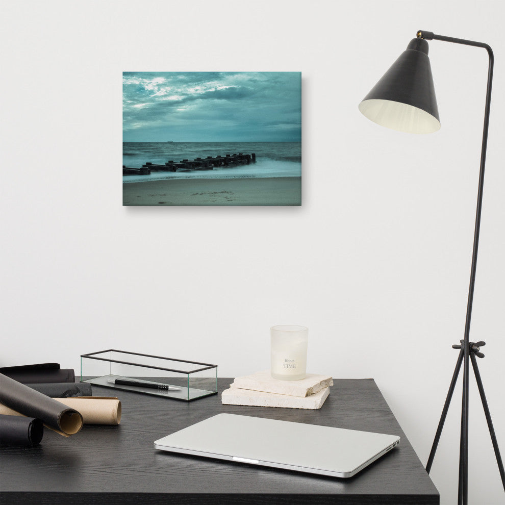 Blue Morning at Rehoboth Coastal Landscape Photo Canvas Wall Art Print, 12" X 16"