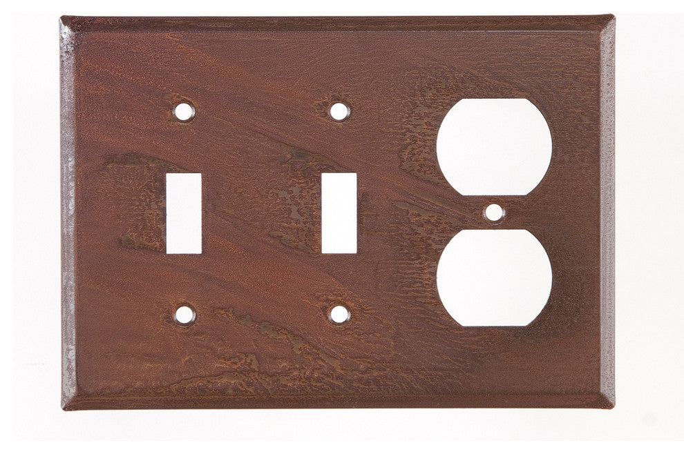 Double Switch and Outlet Cover Unpierced in Rustic Tin