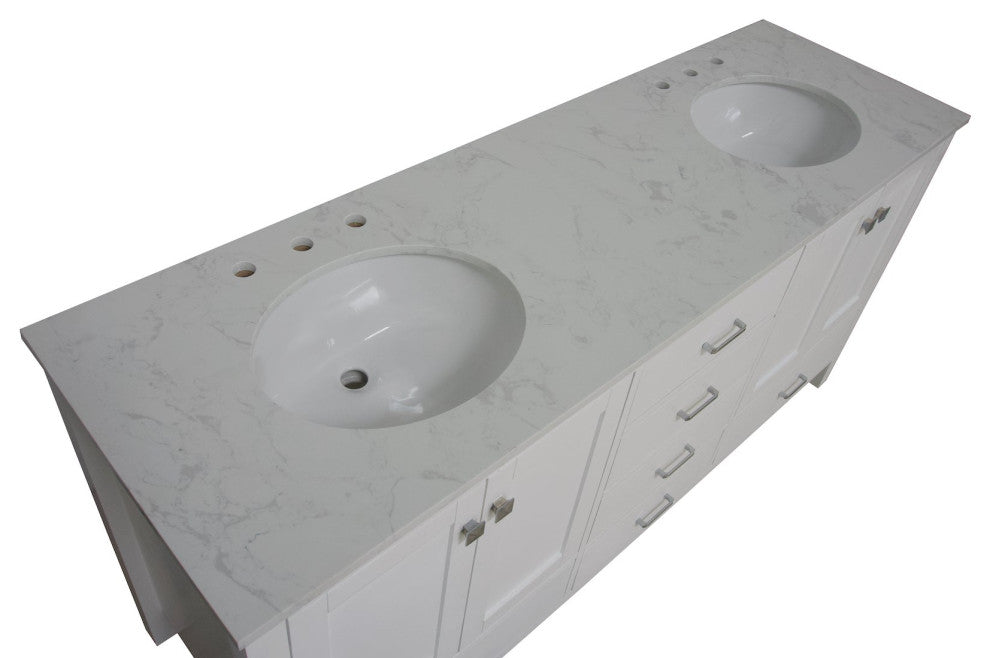Horizon 72" Double Bathroom Vanity, White, Engineered Carrara