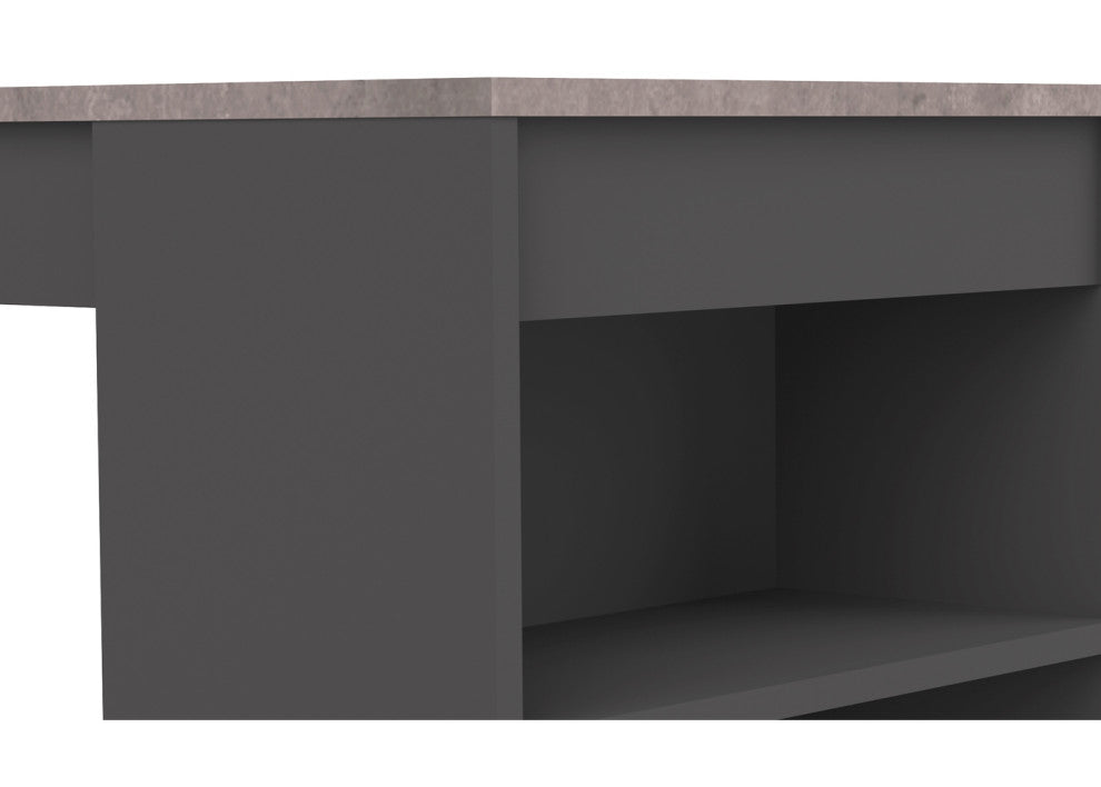 Contemporary Wood Small Bar Table With Shelving, Black/Faux Concrete