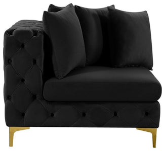 Maklaine Modern / Contemporary Black Finish Velvet Corner Chair
