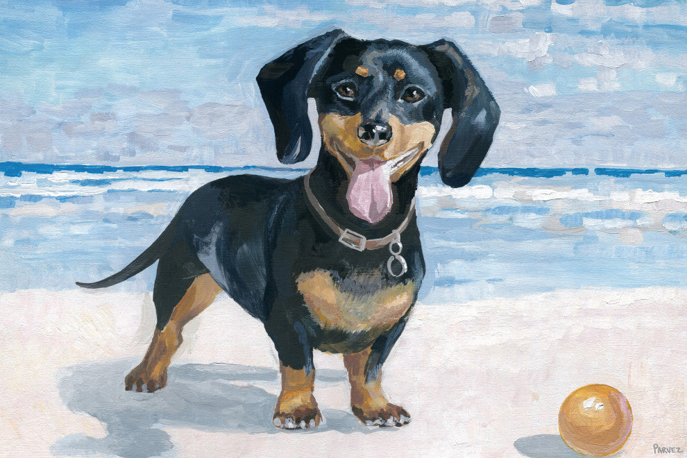"Playful Dachshund" Painting Print on Wrapped Canvas, 12"x8"