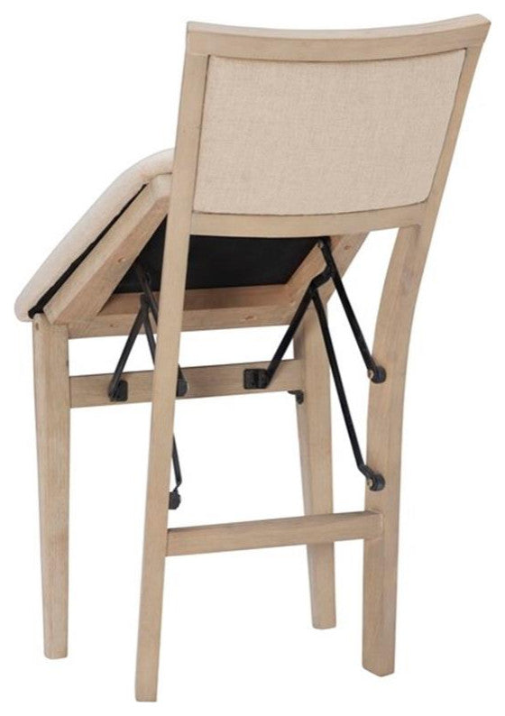 Linon Keira Set of Two Folding Chairs Beige Fabric Seat & Back in Graywash Wood