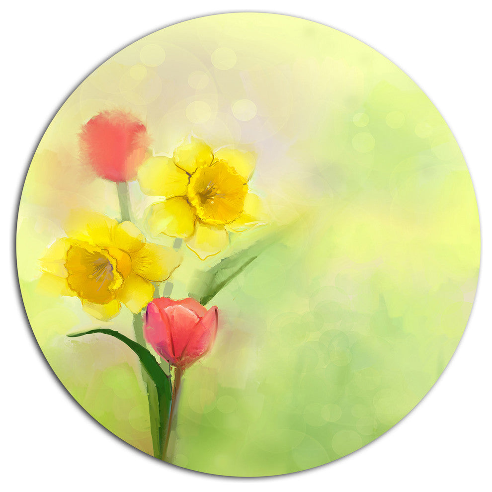 Tulips And Daffodils In Soft Color And Blur, Flower Disc Artwork, 38"
